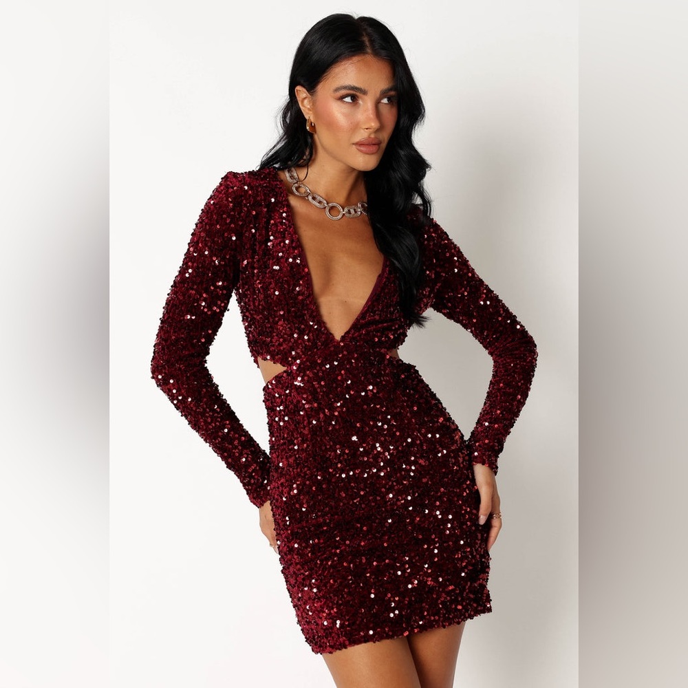 Petal & Pup Deep Red Sequin Mini Dress